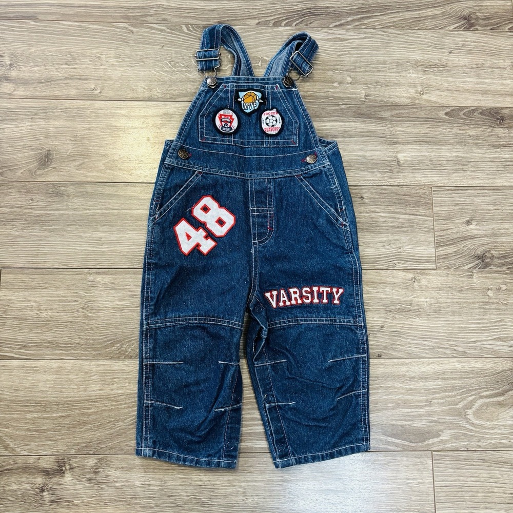 Vintage Baby Sporty Overall Jeans‎ Kindergear 12M Varsity 48 Denim Sports Y2K